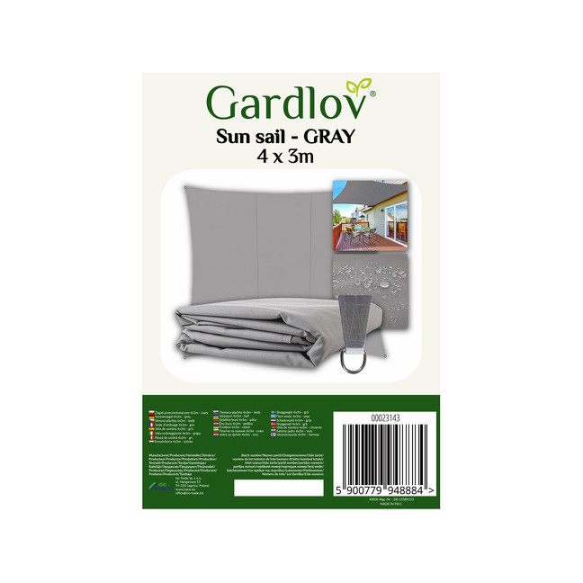 Shade sail 4x3m - grey Gardlov 23143