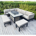 9-seater L-shaped metal garden set with rectangular fire table UK and EU stock
