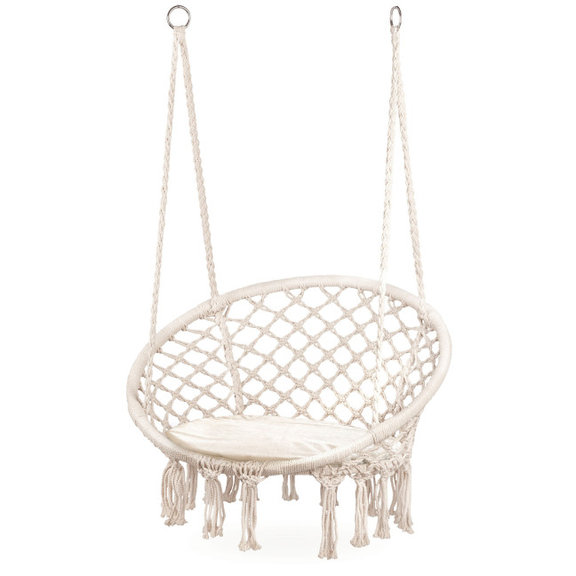 Boho Velvet Hanging Garden Armchair with Cushion | Comfortable garden armchair, modern style, for patio and balcony