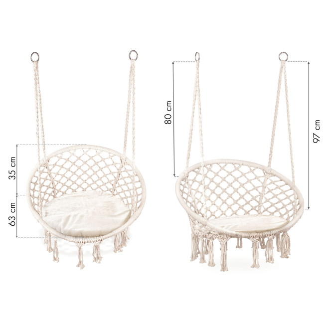 Boho Velvet Hanging Garden Armchair with Cushion | Comfortable garden armchair, modern style, for patio and balcony