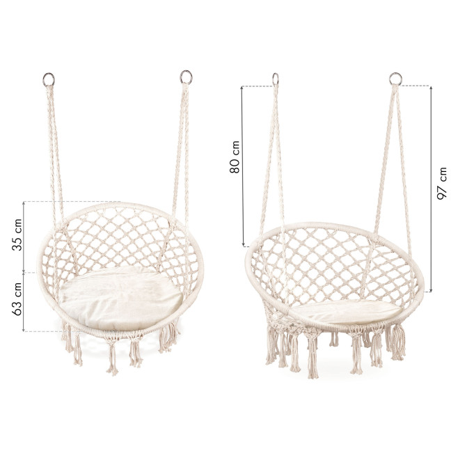 Boho Velvet Hanging Garden Armchair with Cushion | Comfortable garden armchair, modern style, for patio and balcony