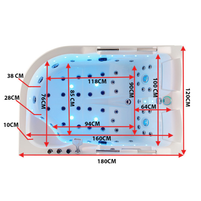 HYDRO MASSAGE BATHTUB VENEZIA 761 180x120 CM