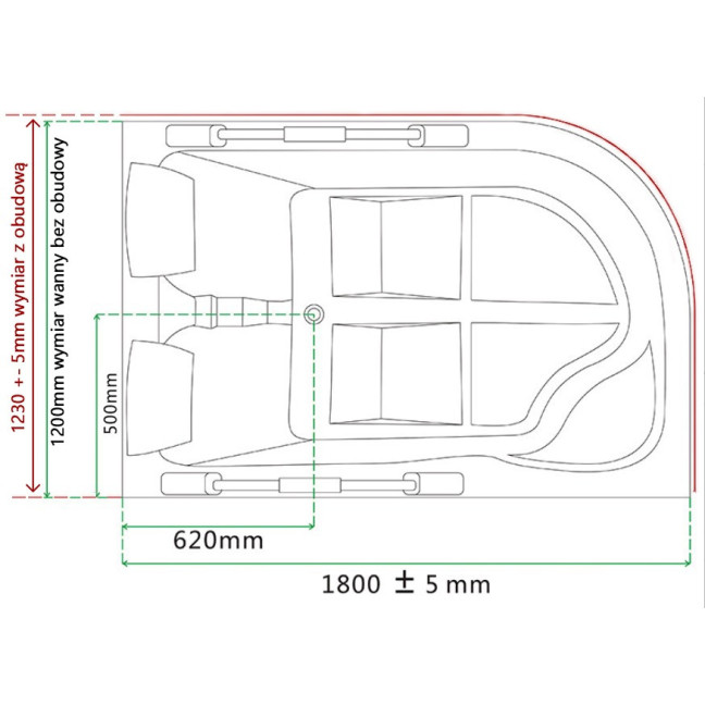 HYDRO MASSAGE BATHTUB VENEZIA 761 180x120 CM