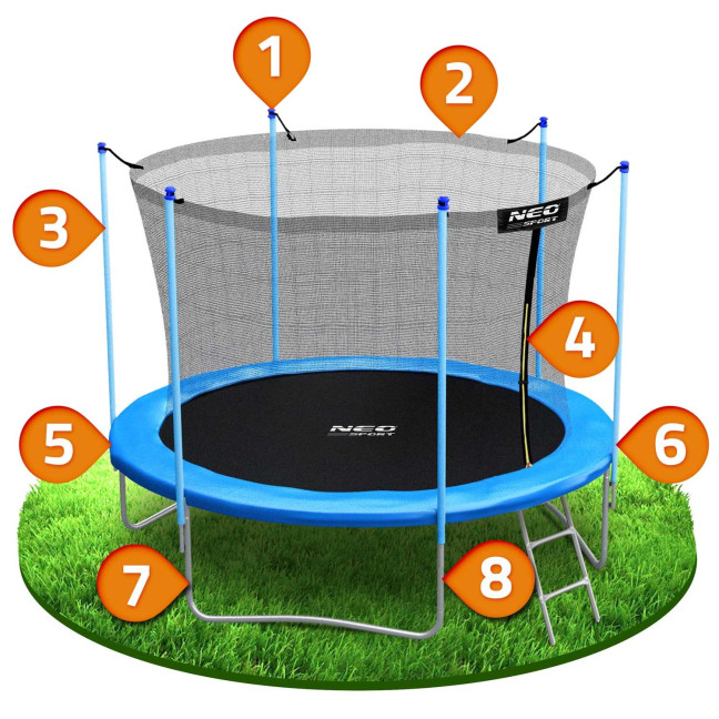 Garden trampoline 8ft/252cm with indoor net and ladder