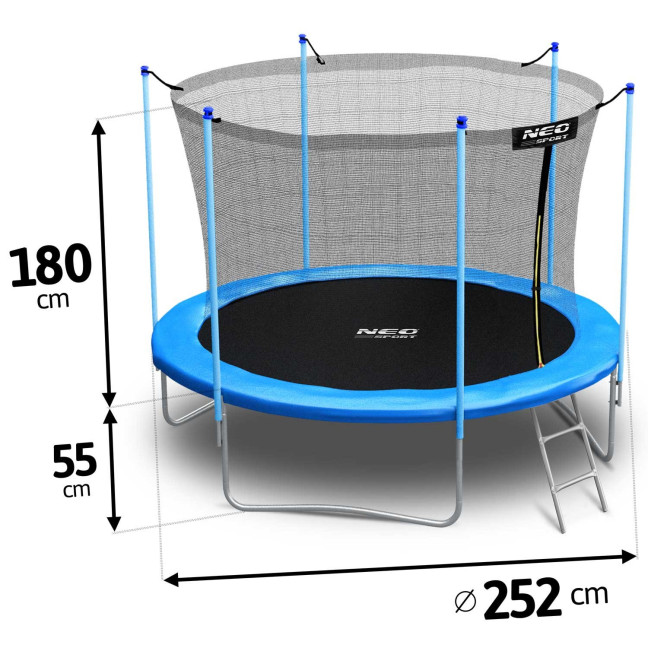 Garden trampoline 8ft/252cm with indoor net and ladder