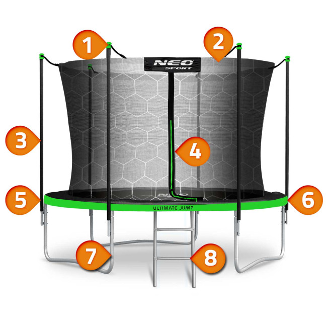 Garden trampoline 8ft/252cm with internal net and Neo-Sport ladder