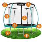 Garden trampoline 10ft/312cm with net, profiled posts and ladder