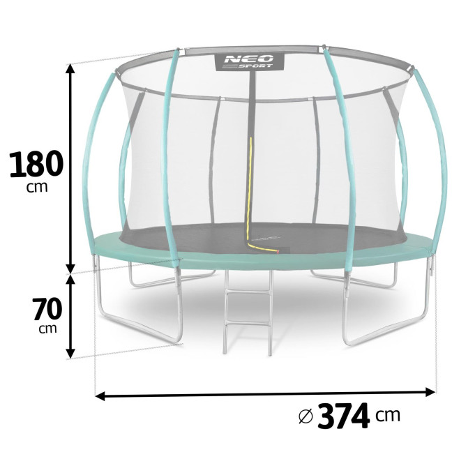 Garden trampoline 12ft/374cm with net, profiled posts and ladder Neo-Sport
