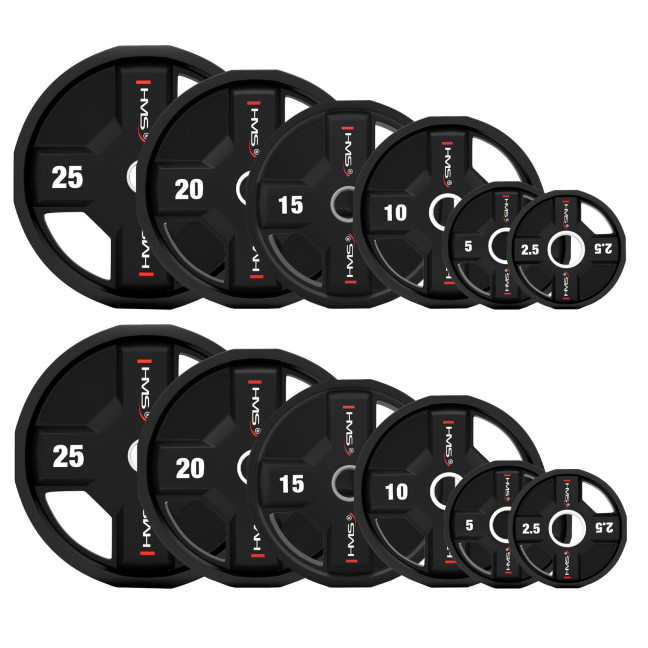 TPC SET SET OF OLYMPIC POLYURETHANE PLATES 2 x 2.5 - 25 KG CPU (155 KG) HMS