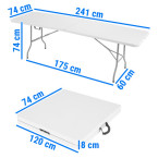 Folding catering table, length 240 cm - white