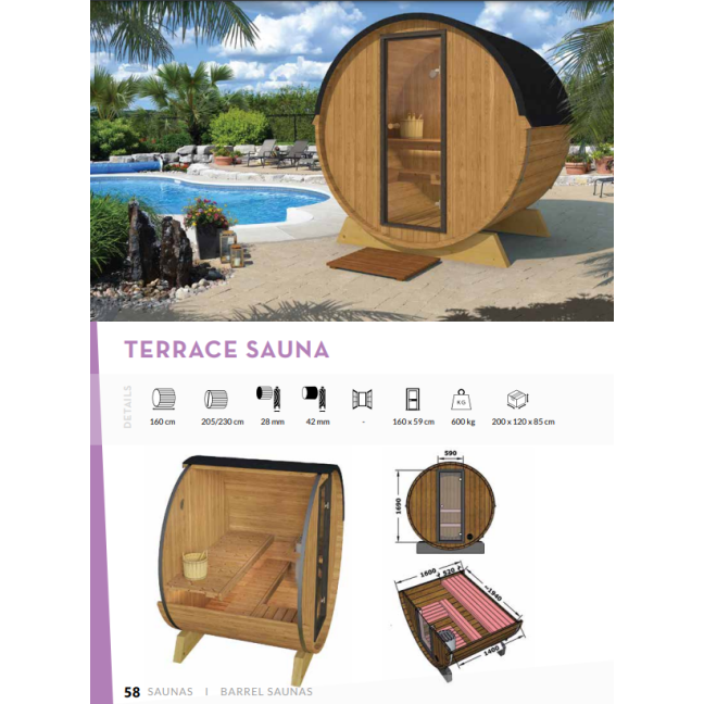 Outdoor Terrace Sauna / Electric or Wood-Burning Harvia Heater / High-Quality Scandinavian Spruce (Thermowood)