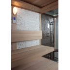 Dry sauna with HARVIA 3 kW stove + Shower cabin with hydromassage and steam function | Natural Wood | Ready to Assemble