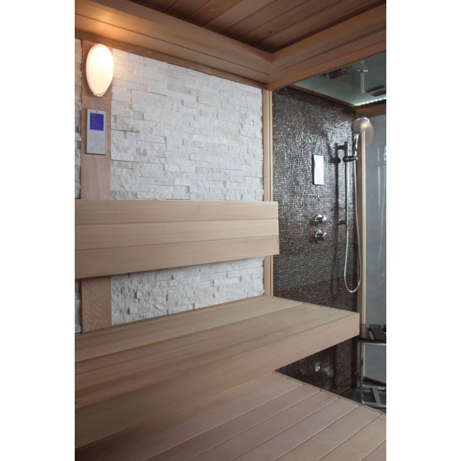 Dry sauna with HARVIA 6 kW stove + Shower cabin with hydromassage and steam function | Luxury Relaxation | Scandinavian Style