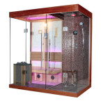 Dry sauna with HARVIA 3 kW stove + Shower cabin with hydromassage and sauna function | Modern Design | Ready to Assemble