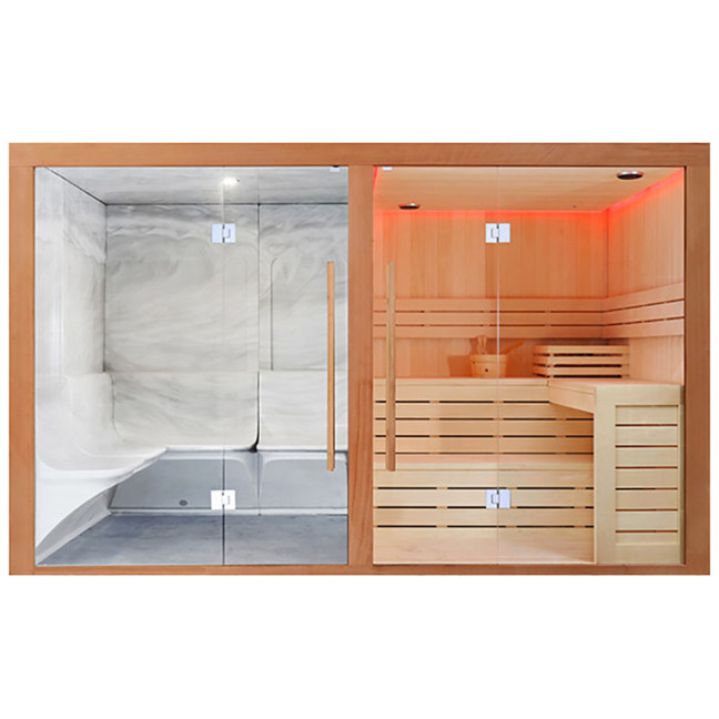 MUE-1816 Dry sauna with 6 kW heater + steam | Panoramic Glass | Ready to Assemble