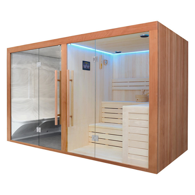 MUE-1816 Dry sauna with 6 kW heater + steam | Panoramic Glass | Ready to Assemble