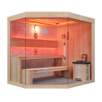 MUE-1251 Dry sauna with HARVIA 6kW heater | Thermo Wood | Panoramic Glass