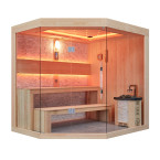 MUE-1251 Dry sauna with HARVIA 6kW heater | Thermo Wood | Panoramic Glass
