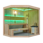 MUE-1251 Dry sauna with HARVIA 6kW heater | Thermo Wood | Panoramic Glass