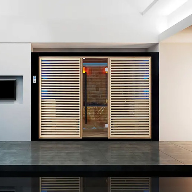 MUE-1401 Dry sauna with HARVIA 12 kW heater | Panoramic Glass | Ready to Assemble