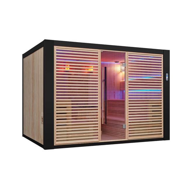 MUE-1401 Dry sauna with HARVIA 12 kW heater | Panoramic Glass | Ready to Assemble