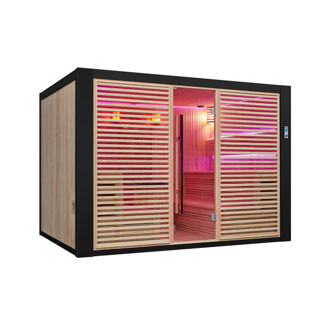 MUE-1401 Dry sauna with HARVIA 12 kW heater | Panoramic Glass | Ready to Assemble