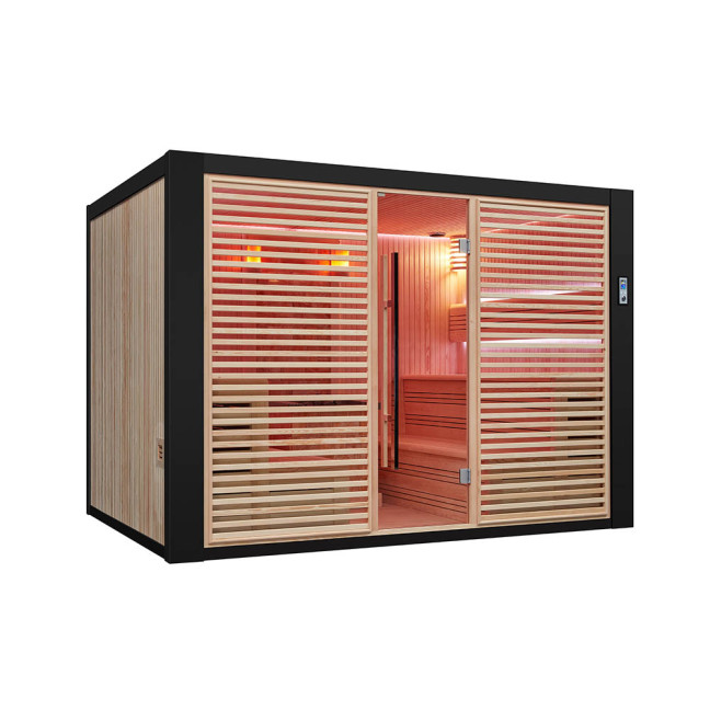 MUE-1401 Dry sauna with HARVIA 12 kW heater | Panoramic Glass | Ready to Assemble