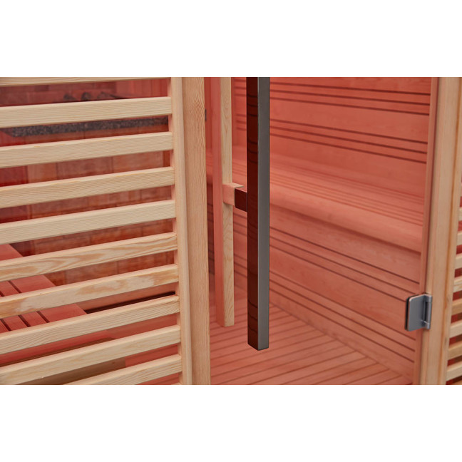MUE-1401 Dry sauna with HARVIA 12 kW heater | Panoramic Glass | Ready to Assemble