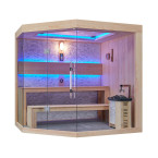 MUE-1251 Dry sauna with HARVIA 6kW heater | Thermo Wood | Panoramic Glass