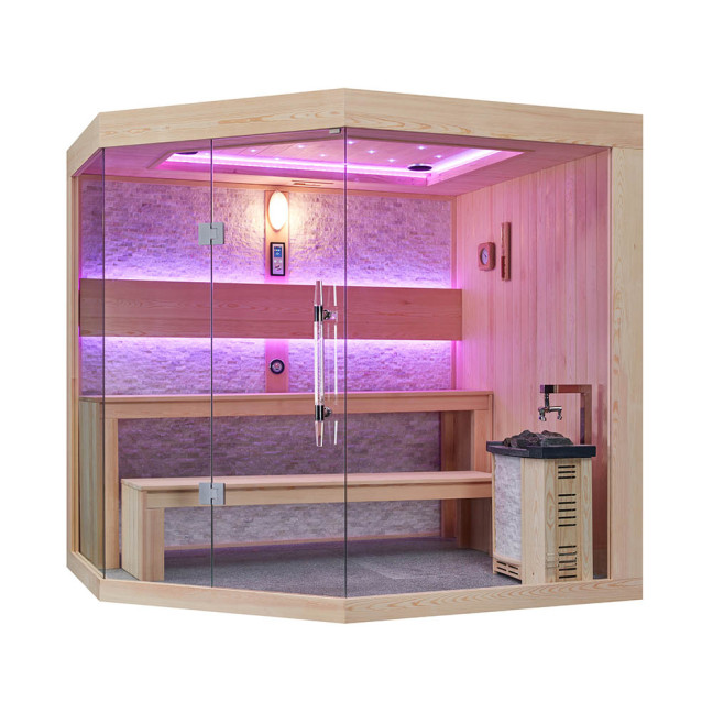 MUE-1251 Dry sauna with HARVIA 6kW heater | Thermo Wood | Panoramic Glass