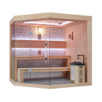 MUE-1251 Dry sauna with HARVIA 6kW heater | Thermo Wood | Panoramic Glass