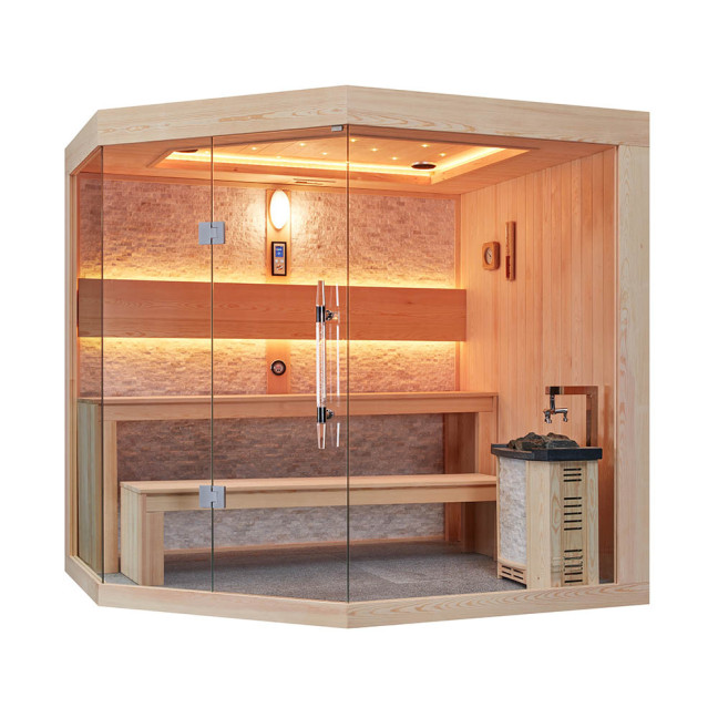 MUE-1251 Dry sauna with HARVIA 6kW heater | Thermo Wood | Panoramic Glass