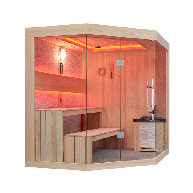MUE-1251 Dry sauna with HARVIA 6kW heater | Thermo Wood | Panoramic Glass