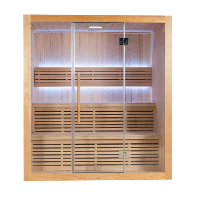 MO-SS1814H Dry sauna with HARVIA 6 kW heater | Thermo Wood | Panoramic Glass