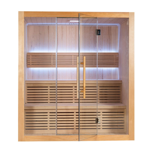MO-SS1814H Dry sauna with HARVIA 6 kW heater | Thermo Wood | Panoramic Glass