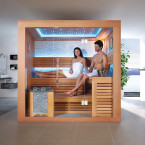 MUE-1241 Dry sauna with HARVIA 6kW heater | Natural Wood | Panoramic Glass