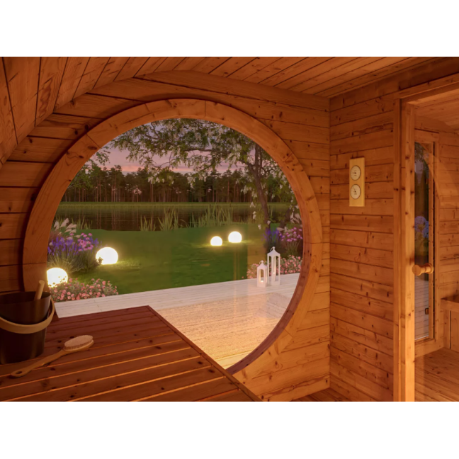 Oval Sauna Raiki Outdoor for 4 people / Electric or Wood Burning Harvia Stove / High Quality Heat Treated Scandinavian Spruce