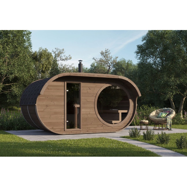 Oval Sauna Raiki Outdoor for 4 people / Electric or Wood Burning Harvia Stove / High Quality Heat Treated Scandinavian Spruce