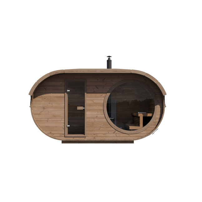 Oval Sauna Raiki Outdoor for 4 people / Electric or Wood Burning Harvia Stove / High Quality Heat Treated Scandinavian Spruce