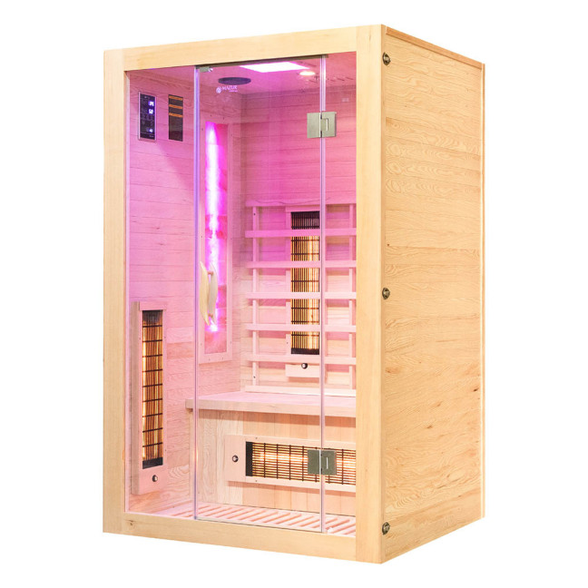 MO-EA2R Infrared sauna with Himalayan salt stones | Ready to Assemble | Natural Wood