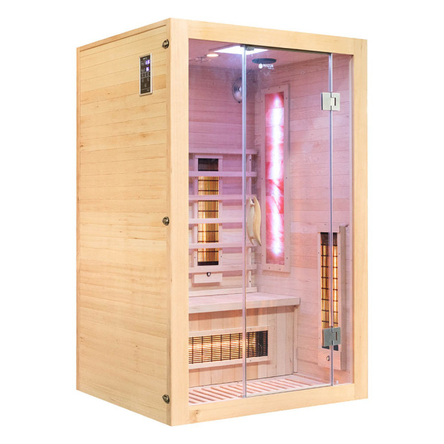 MO-EA2R Infrared sauna with Himalayan salt stones | Ready to Assemble | Natural Wood