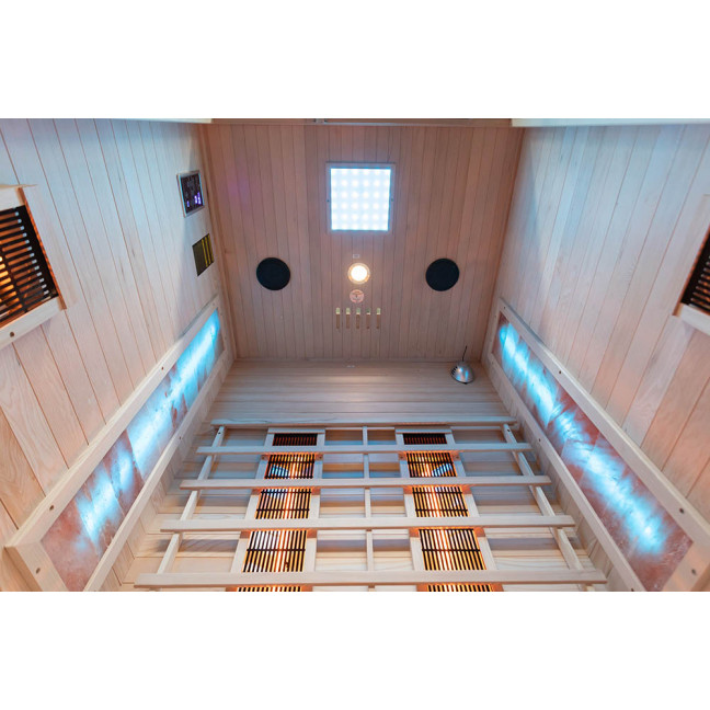 MO-EA2R Infrared sauna with Himalayan salt stones | Ready to Assemble | Natural Wood