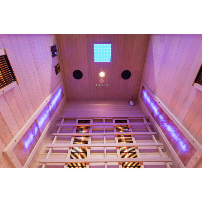 MO-EA2R Infrared sauna with Himalayan salt stones | Ready to Assemble | Natural Wood