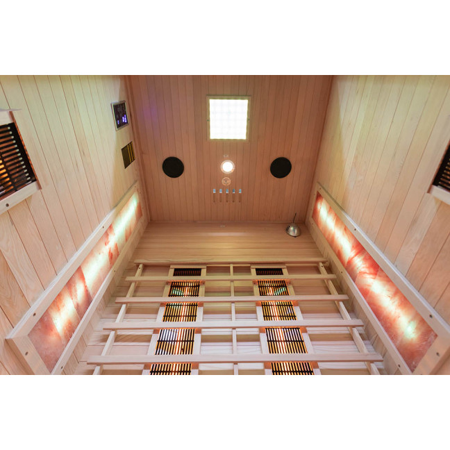 MO-EA2R Infrared sauna with Himalayan salt stones | Ready to Assemble | Natural Wood