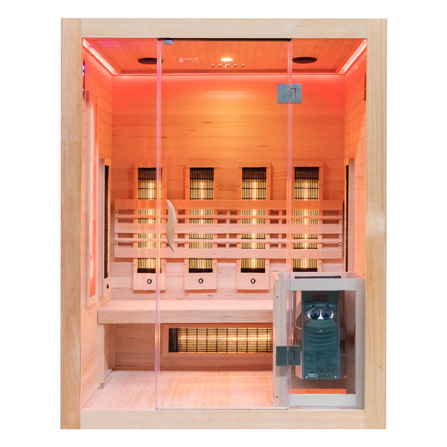MO-EA3R-M COMBO Infrared/Finnish sauna with HARVIA 4.5 kW heater and salt stonez | Home SPA | Panoramic Glass