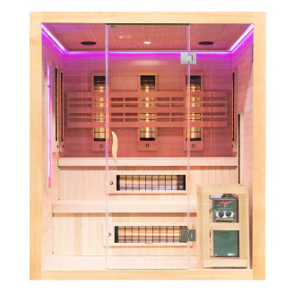 MO-EA4R-M COMBO Infrared/Finnish sauna with HARVIA 8 kW heater and salt stone | Modern Design | Thermo Wood