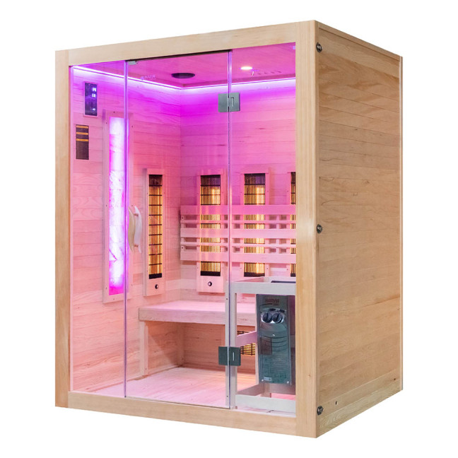MO-EA3R-M COMBO Infrared/Finnish sauna with HARVIA 4.5 kW heater and salt stonez | Home SPA | Panoramic Glass