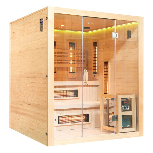 MO-EA4R-M COMBO Infrared/Finnish sauna with HARVIA 8 kW heater and salt stone | Modern Design | Thermo Wood