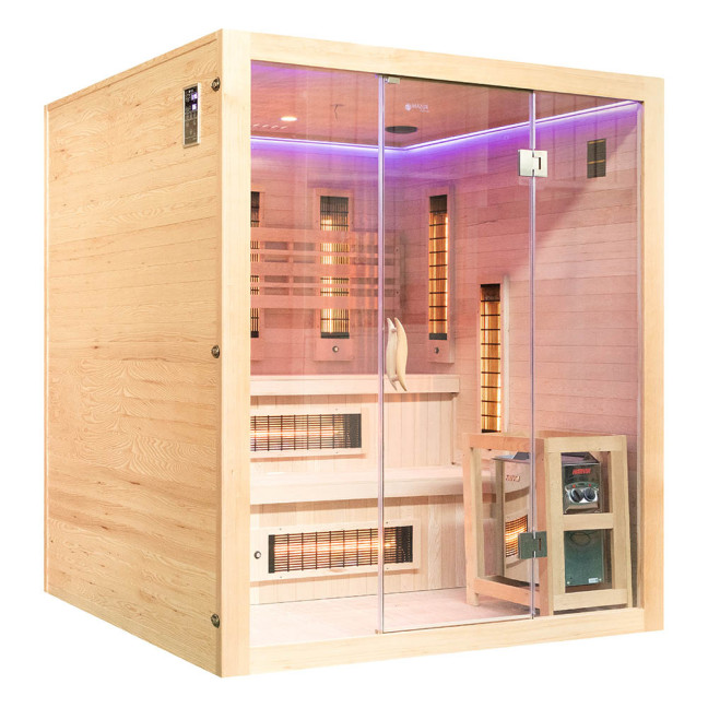 MO-EA4R-M COMBO Infrared/Finnish sauna with HARVIA 8 kW heater and salt stone | Modern Design | Thermo Wood