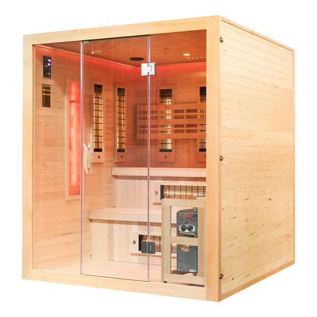 MO-EA4R-M COMBO Infrared/Finnish sauna with HARVIA 8 kW heater and salt stone | Modern Design | Thermo Wood